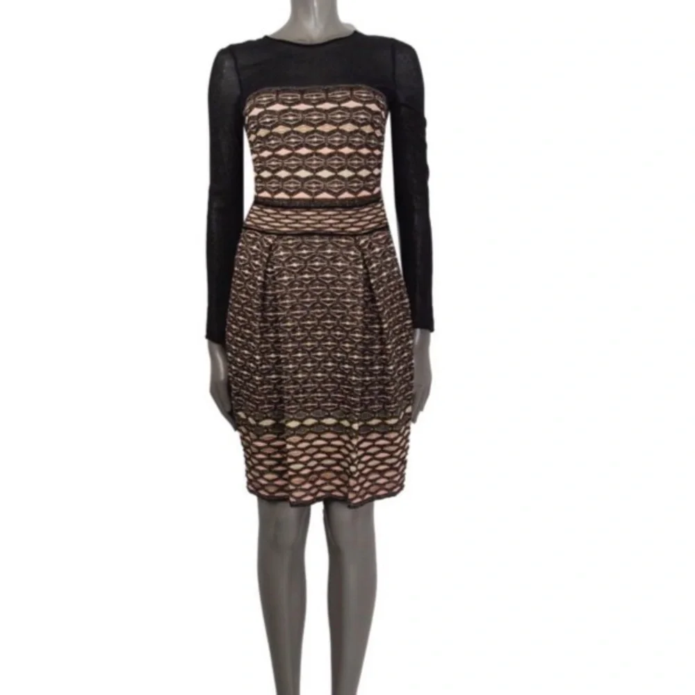 M Missoni Black & Gold Lurex Mesh Knit Dress Sz 8 Quiet Luxury